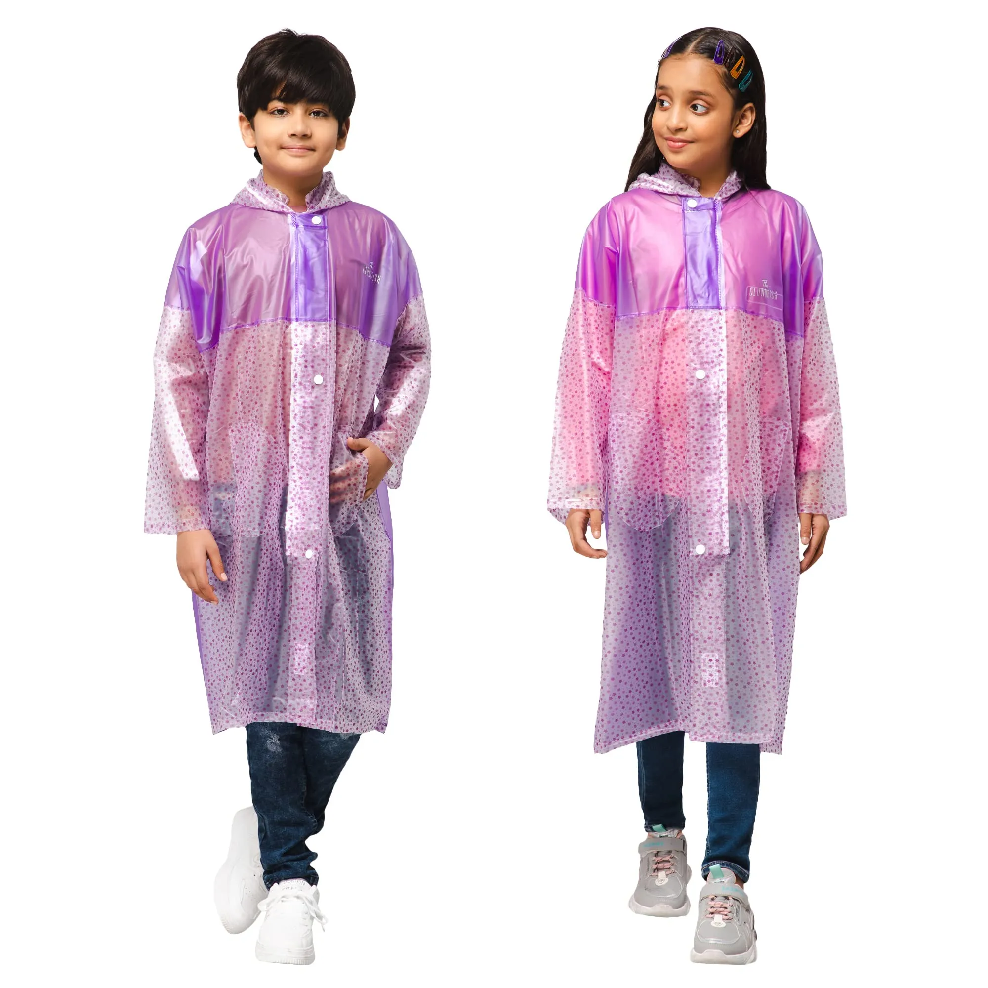 THE CLOWNFISH Wet & Wild Series Unisex Kids Waterproof Single Layer PVC Longcoat/Raincoat with Adjustable Hood. Age-6-7 Years (Light Orange)