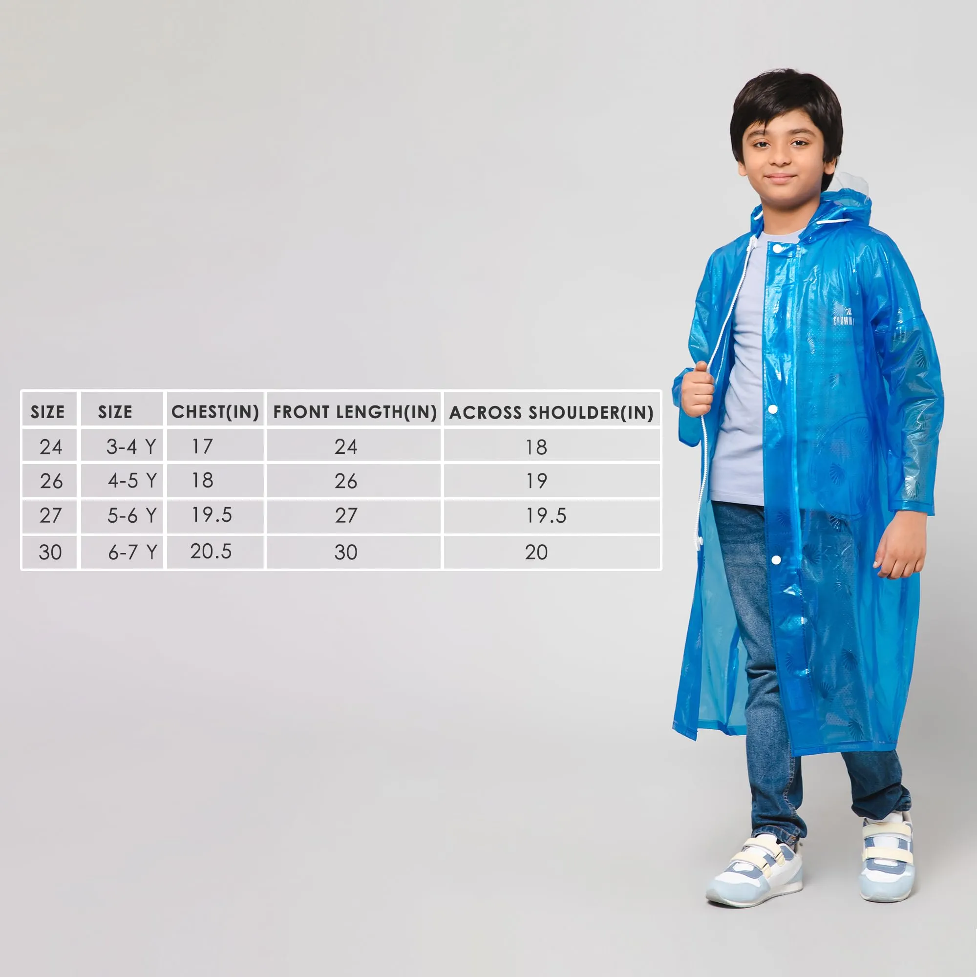 THE CLOWNFISH Wet & Wild Series Unisex Kids Waterproof Single Layer PVC Longcoat/Raincoat with Adjustable Hood. Age-6-7 Years (Royal Blue)