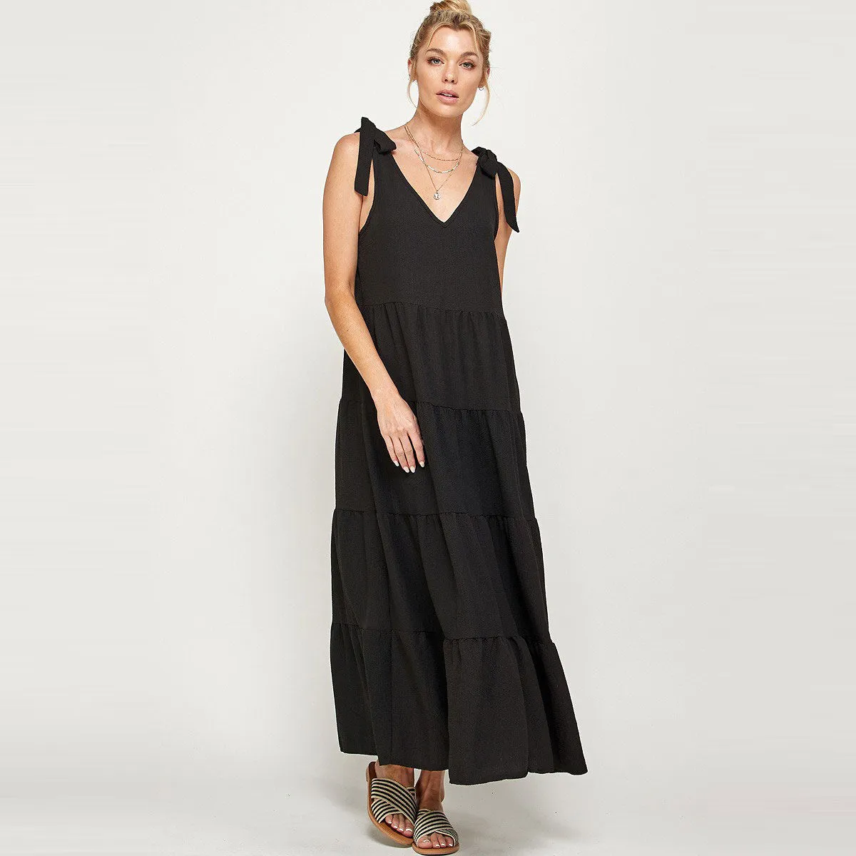 Tie-Shoulder Boho Maxi Dress