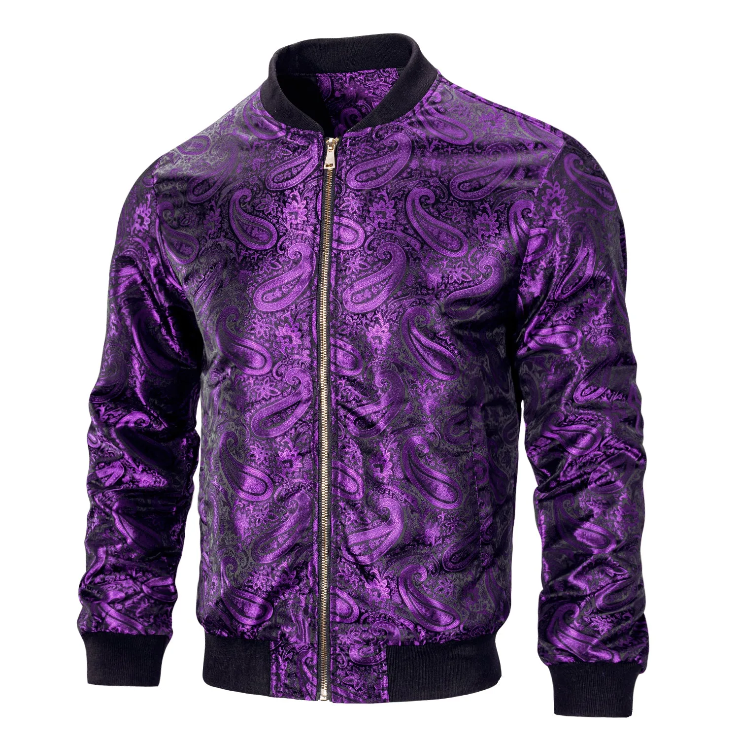 Ties2you Men's Jacket Dark Purple Paisley Zipper Thin Jacket