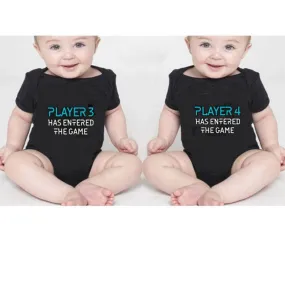 Twins Player 3 and Player 4 Has Entered The Game Set Twins Baby Bodysuits