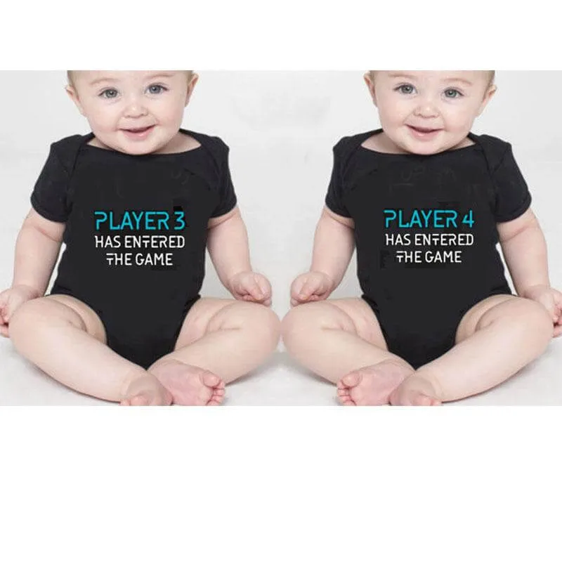 Twins Player 3 and Player 4 Has Entered The Game Set Twins Baby Bodysuits