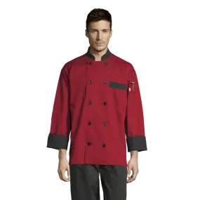 Uncommon Threads Chef Coat XS Red w/ Black Trim Unisex 65/35% Poly/Cotton Twill