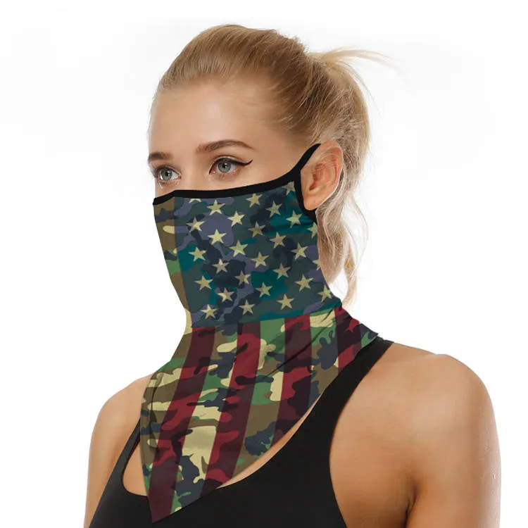 Unisex Face Scarf Bandana with Ear Loops American Flag Camo