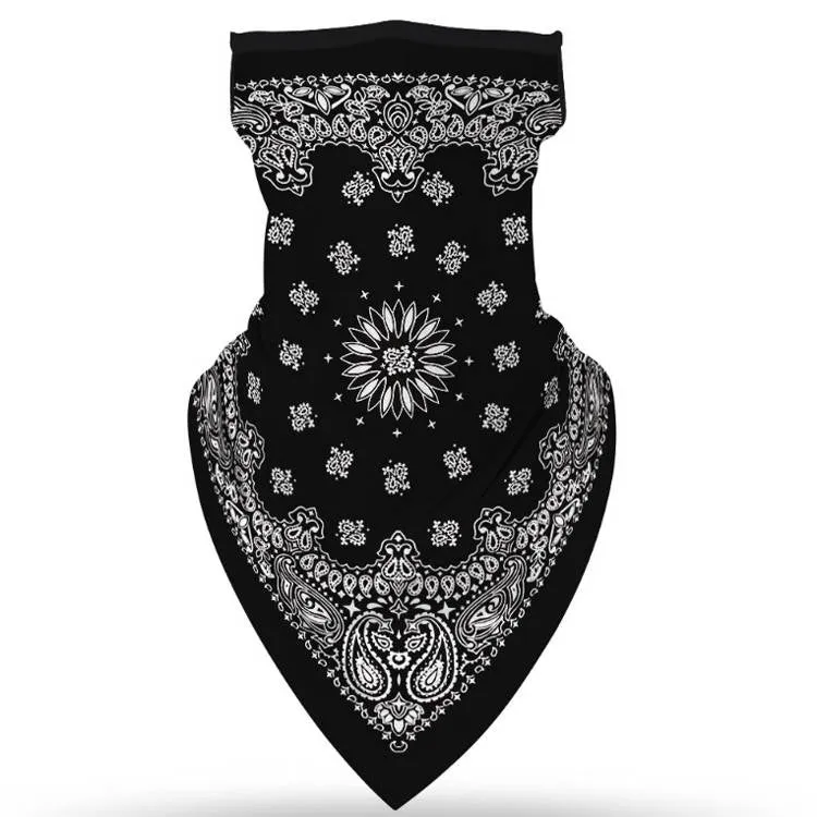 Unisex Face Scarf Bandana with Ear Loops Black Western Bandana