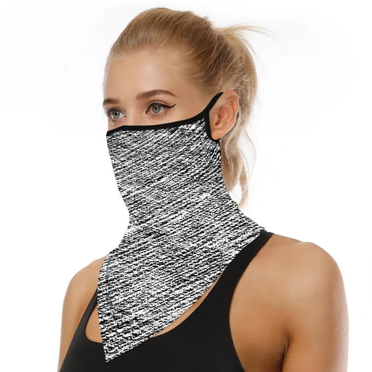 Unisex Face Scarf Bandana with Ear Loops Black White