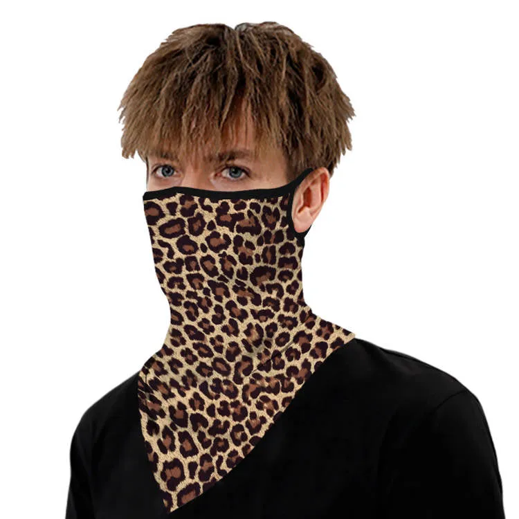 Unisex Face Scarf Bandana with Ear Loops Leopard Print