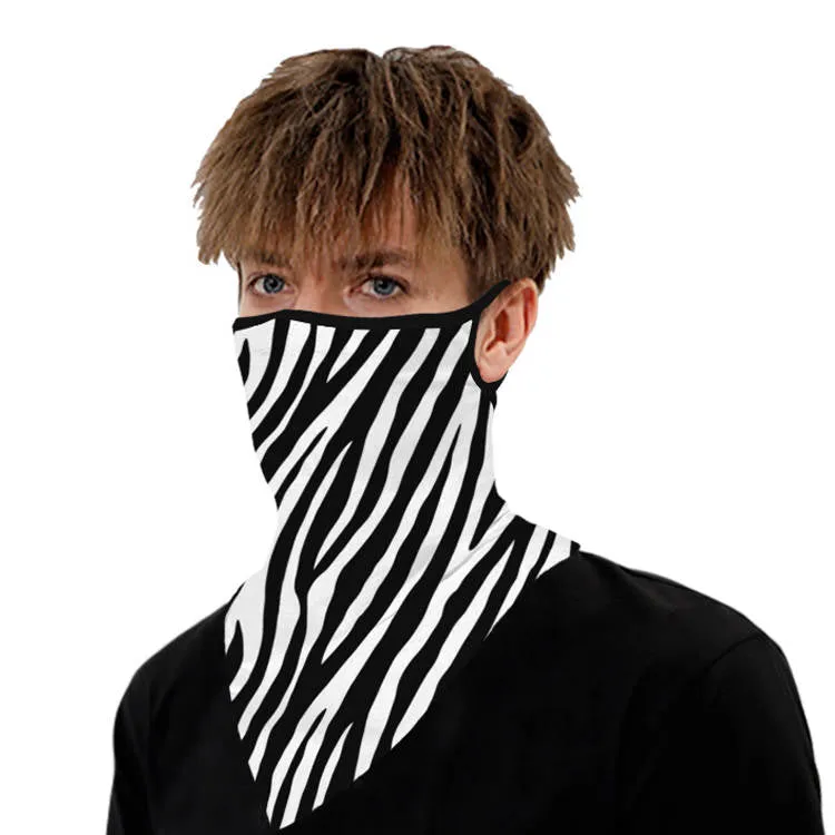 Unisex Face Scarf Bandana with Ear Loops Zebra