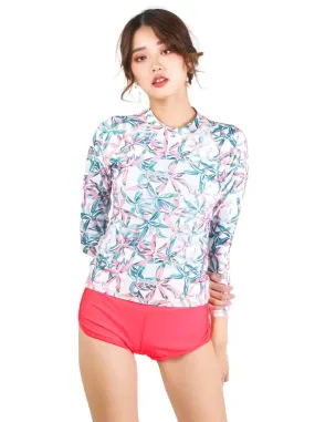 Vesper Pastel Long Sleeve Rash Guard Set in White / Neon Orange