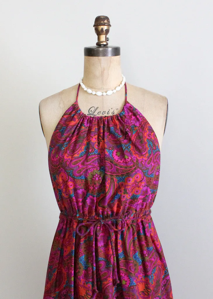 Vintage 1960s MOD Paisley Halter Maxi Dress