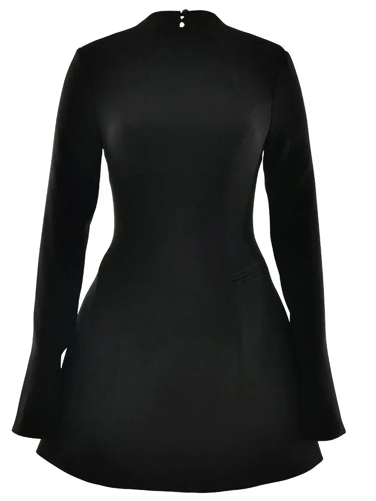 Wenkouban-Black Friday Christmas Party Outfits  Sexy Backless A-line Button Women Dress Black Round Neck Long Sleeve Mini Dress Autumn Winter New Elegant Women Clothing