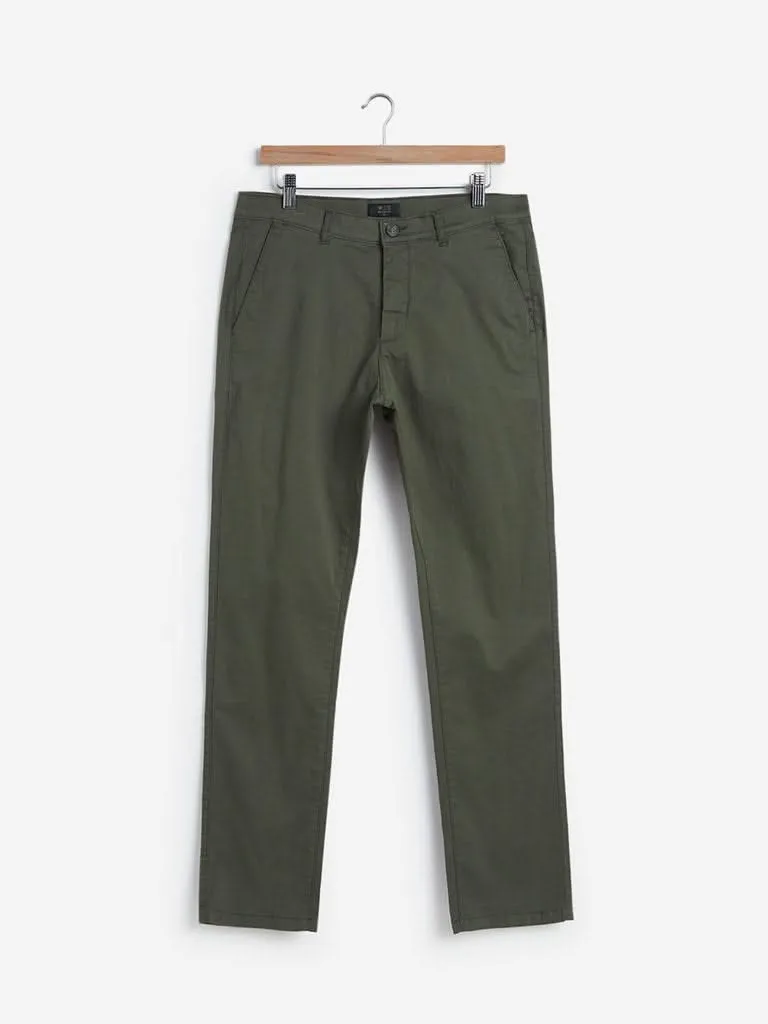 WES Casuals Olive Relaxed-Fit Chinos