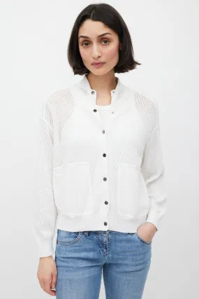 White Crocheted Monili Bomber Jacket