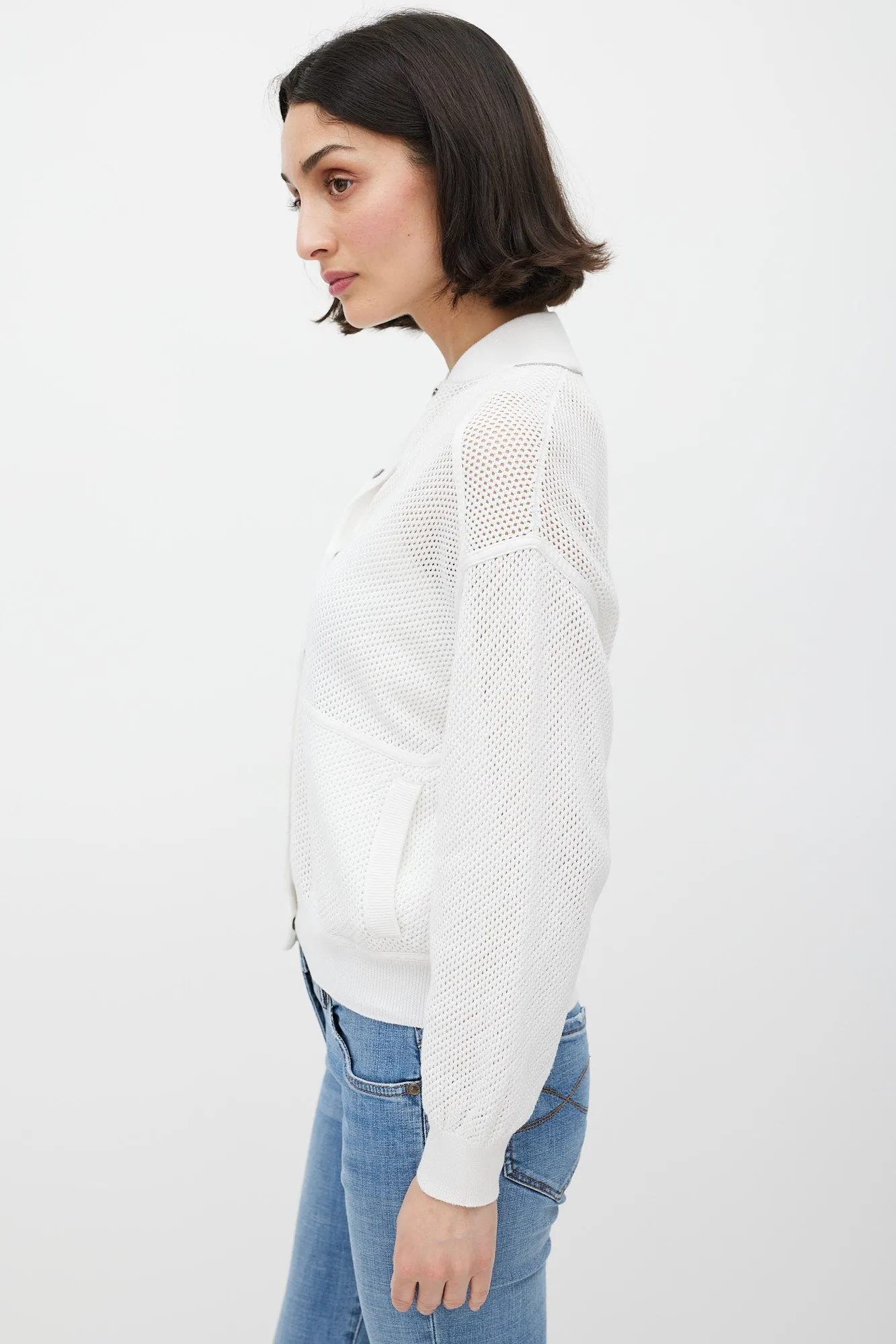 White Crocheted Monili Bomber Jacket