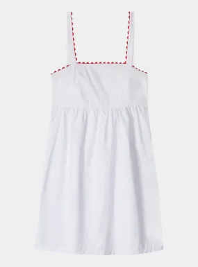 White Mini Nightdress With Red Ric Rac - 100% Cotton Poplin