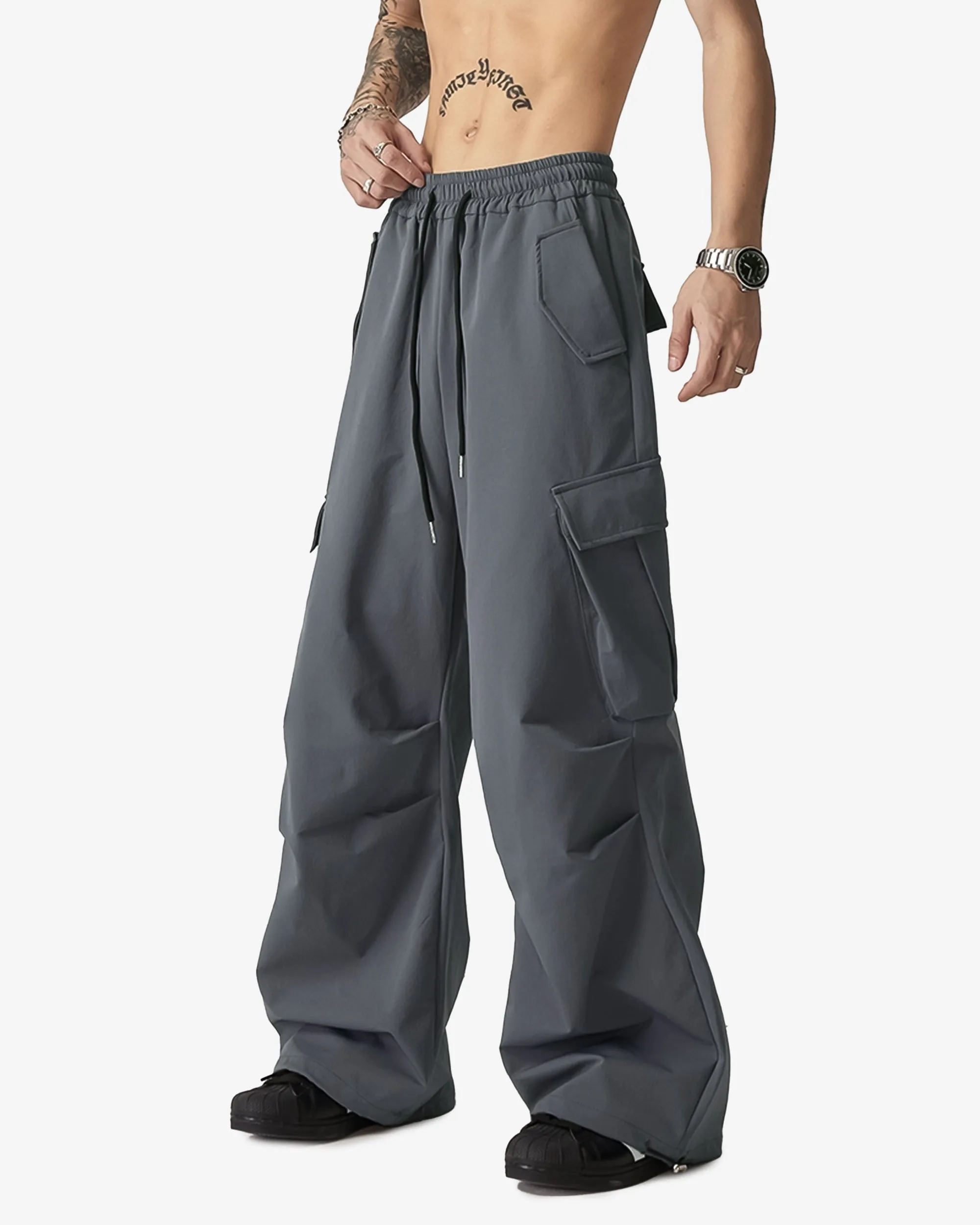 Wide Cargo Pants With Drawstrings