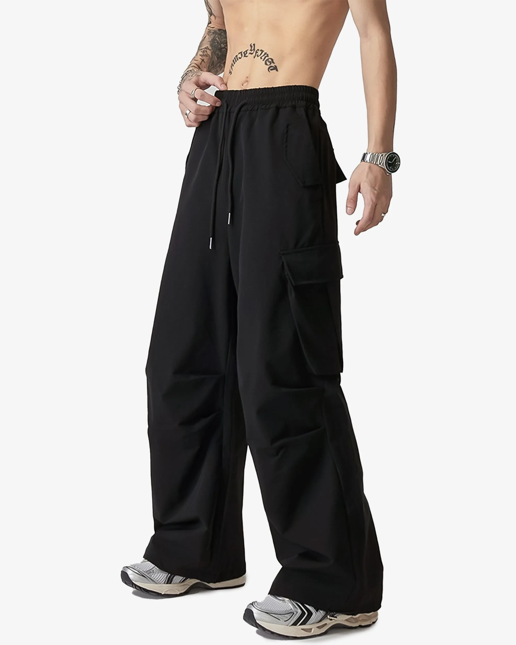 Wide Cargo Pants With Drawstrings