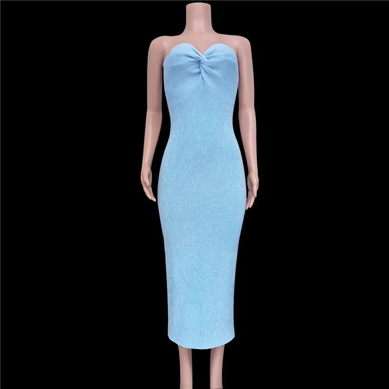 Women Strapless Casual Maxi Twist Bodycon Party Maxi Knit Summer Dress Dress