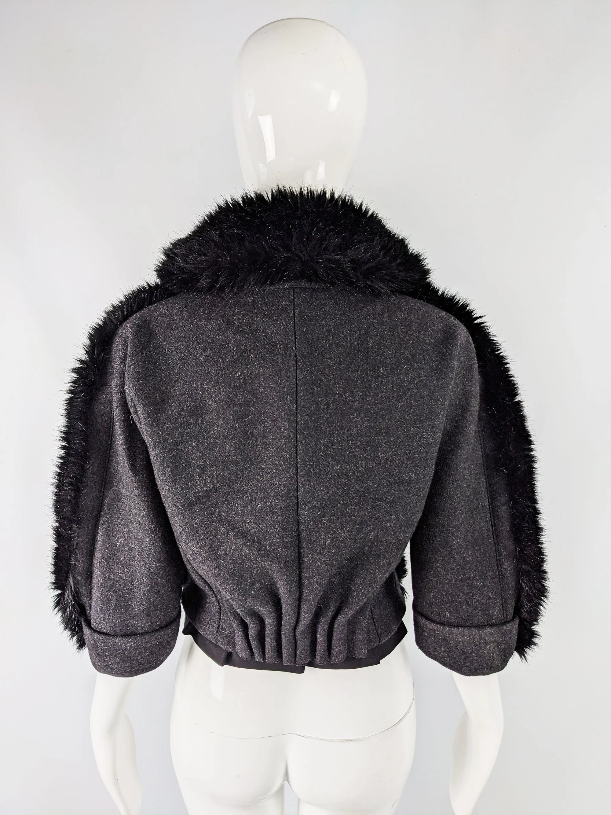 Womens Black Faux Fur, Wool & Cashmere Jacket, A/W 2014