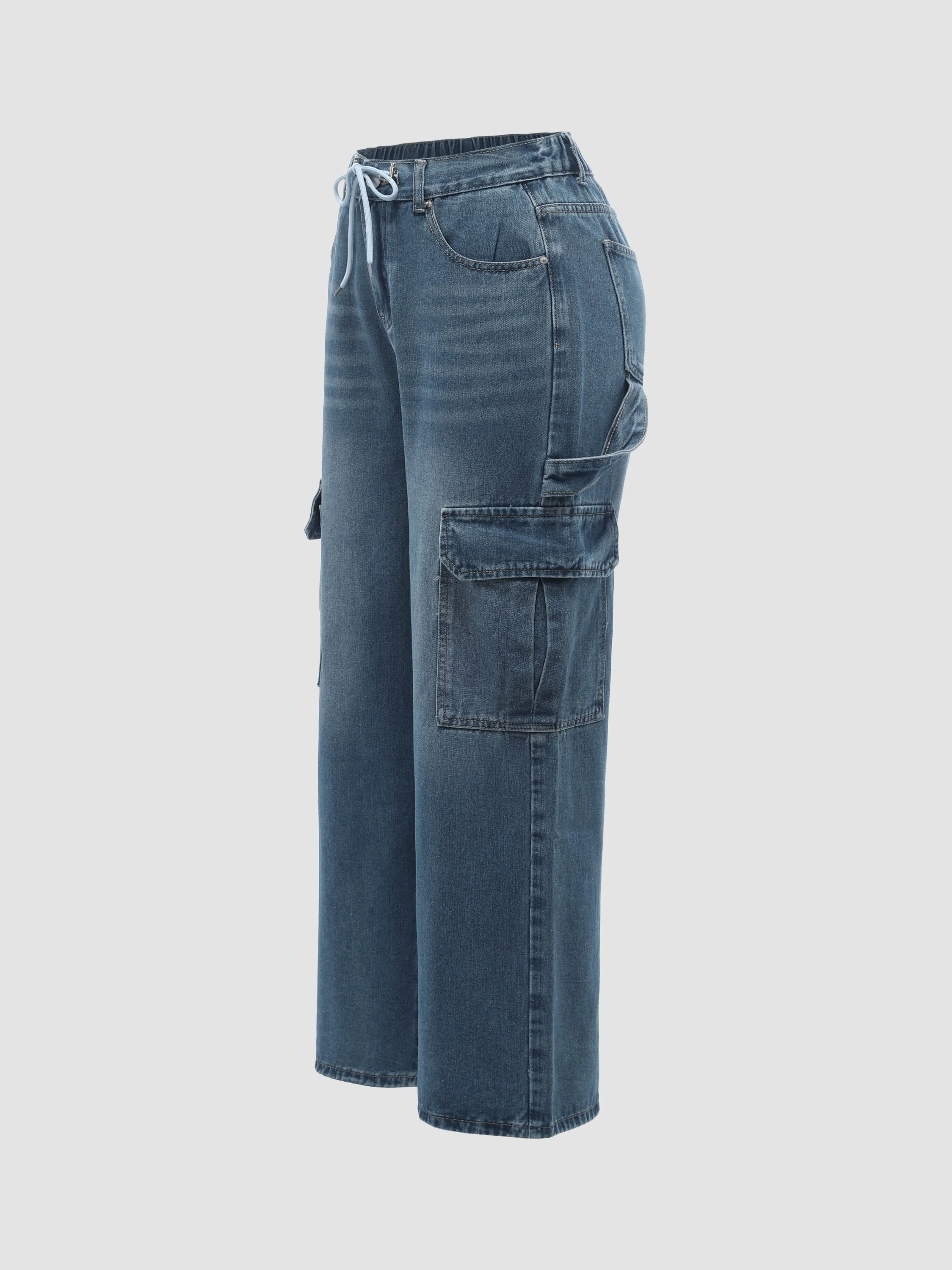 Women's Denim Cargo Wide-Leg Pants