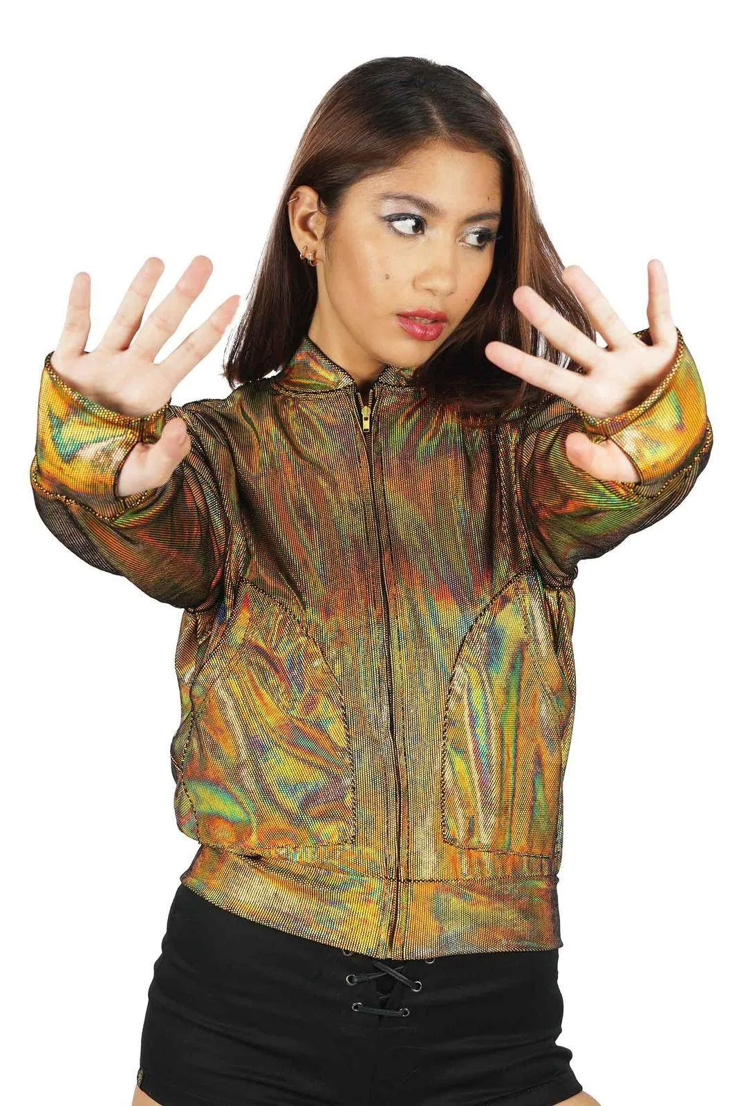 Womens Gold Bomber Jacket