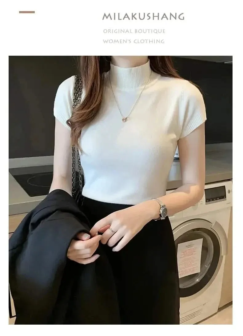 Women's Half-High Neck T-Shirt Fashion Jumper