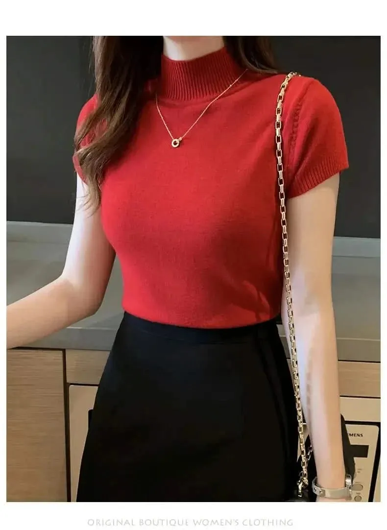 Women's Half-High Neck T-Shirt Fashion Jumper