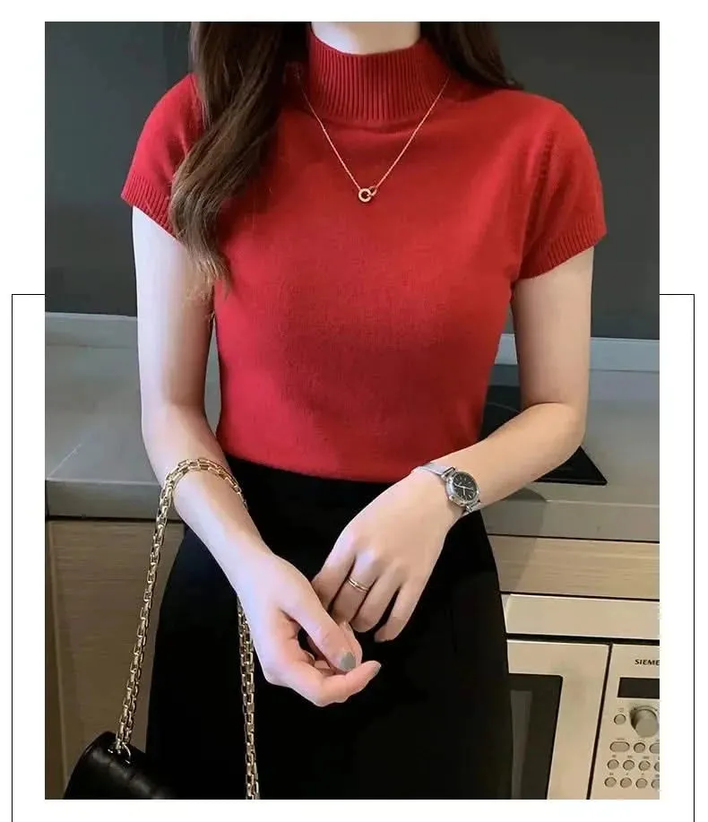 Women's Half-High Neck T-Shirt Fashion Jumper