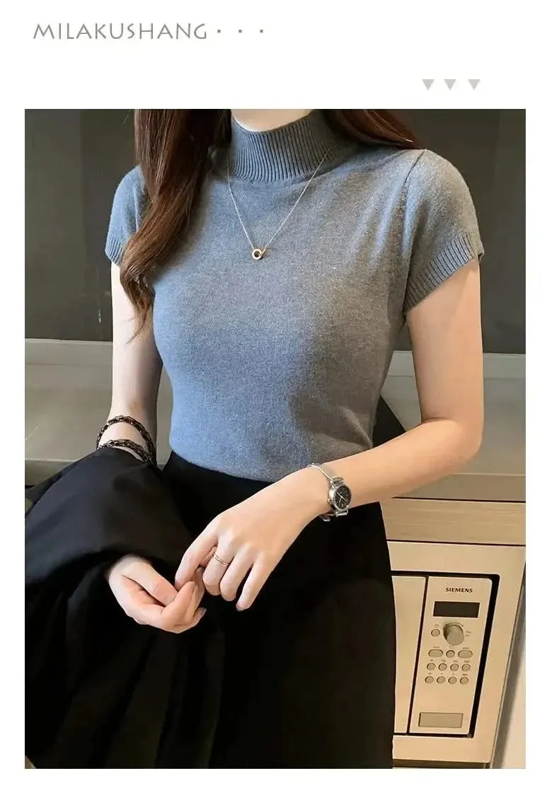 Women's Half-High Neck T-Shirt Fashion Jumper