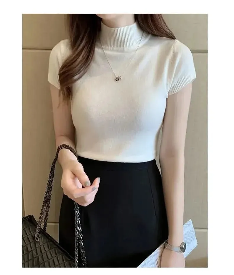 Women's Half-High Neck T-Shirt Fashion Jumper