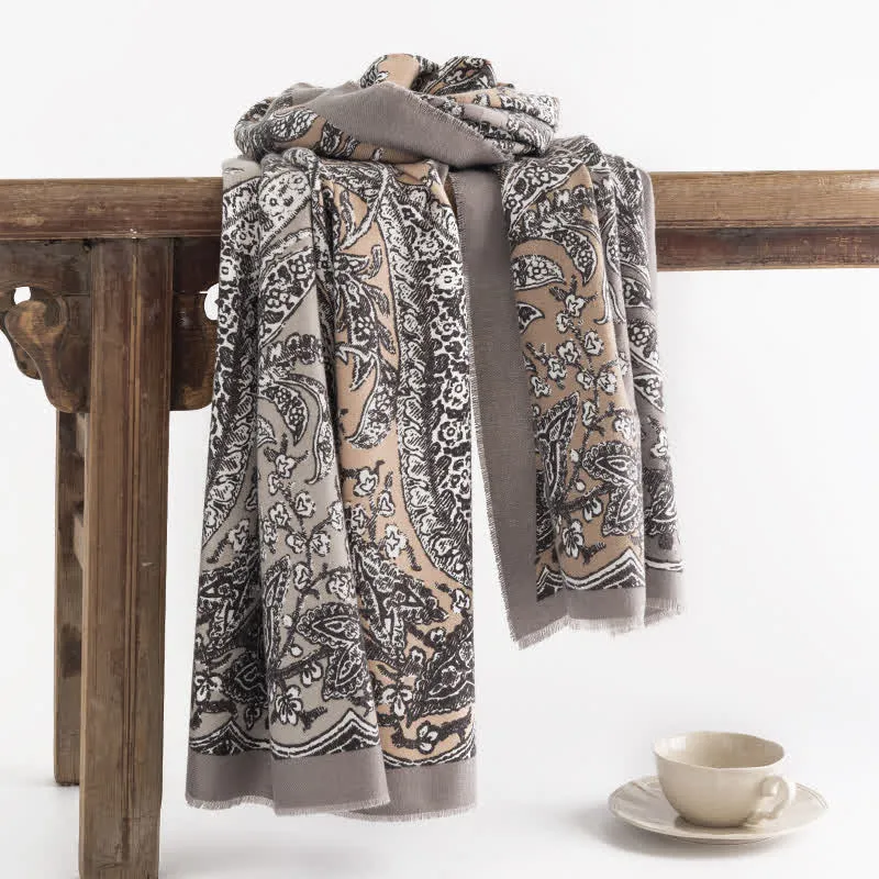 Women's Vintage National Style Gray Printing Scarf