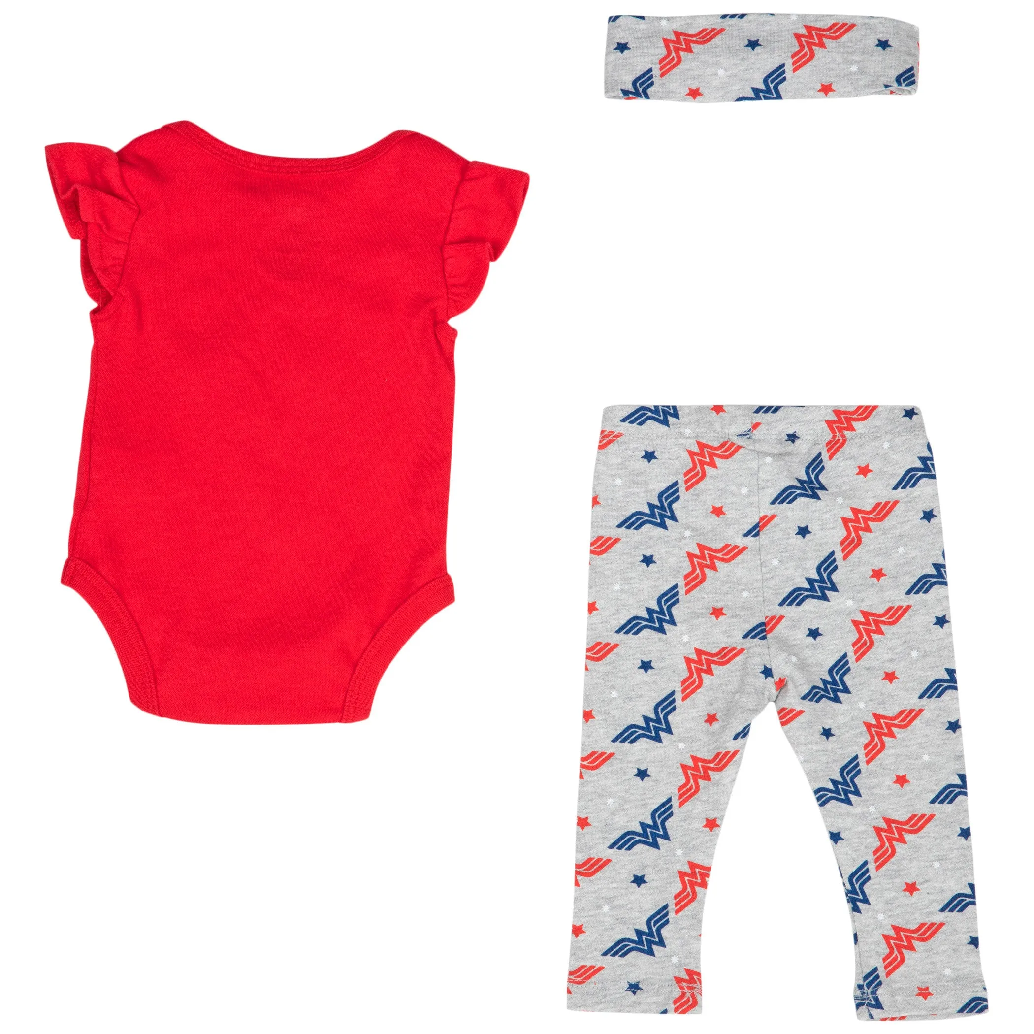 Wonder Woman Logo 3-Piece Bodysuit and Pants Set w/ Headband