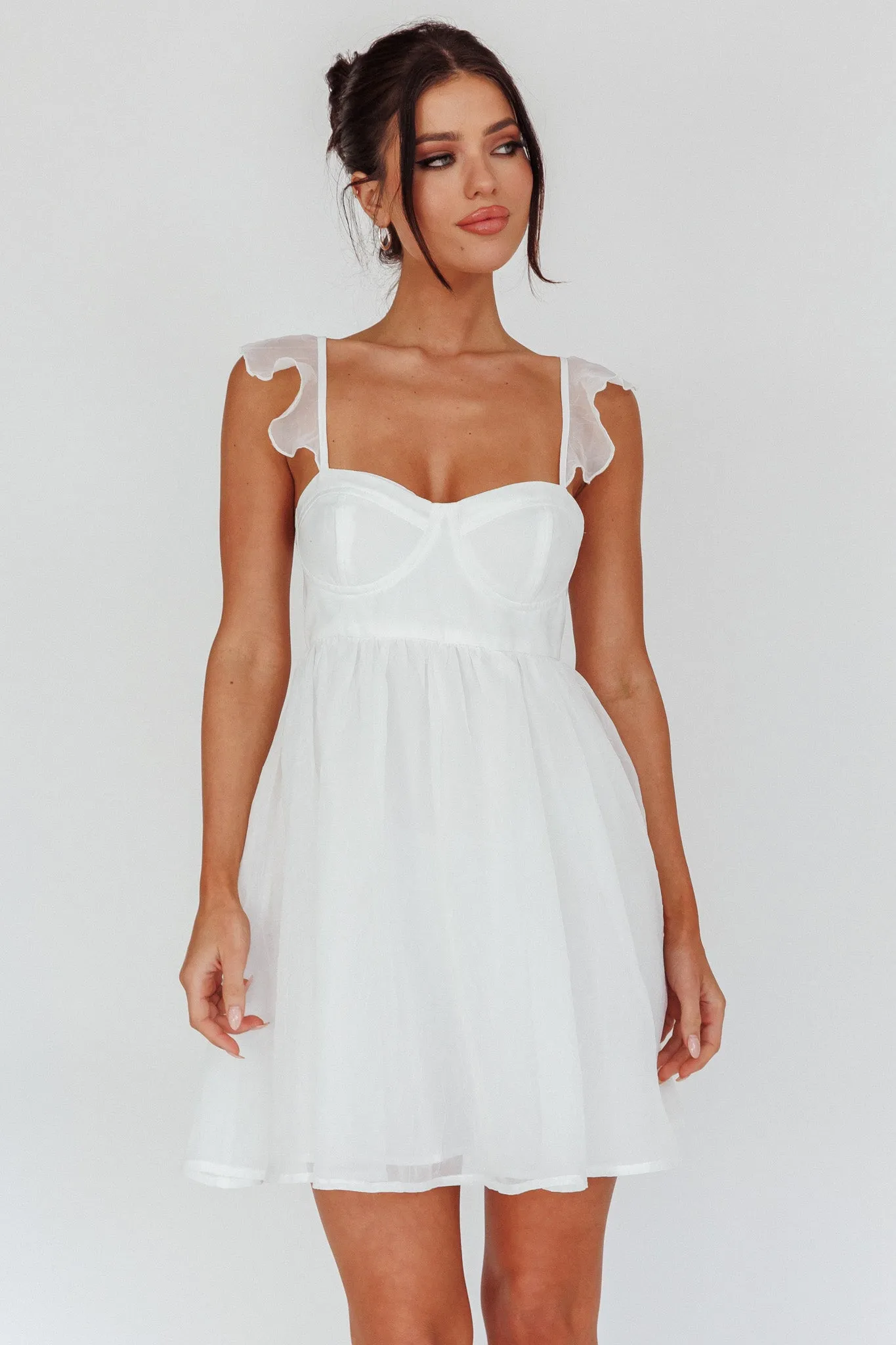 Zalia Ruffle Strap Babydoll Dress White